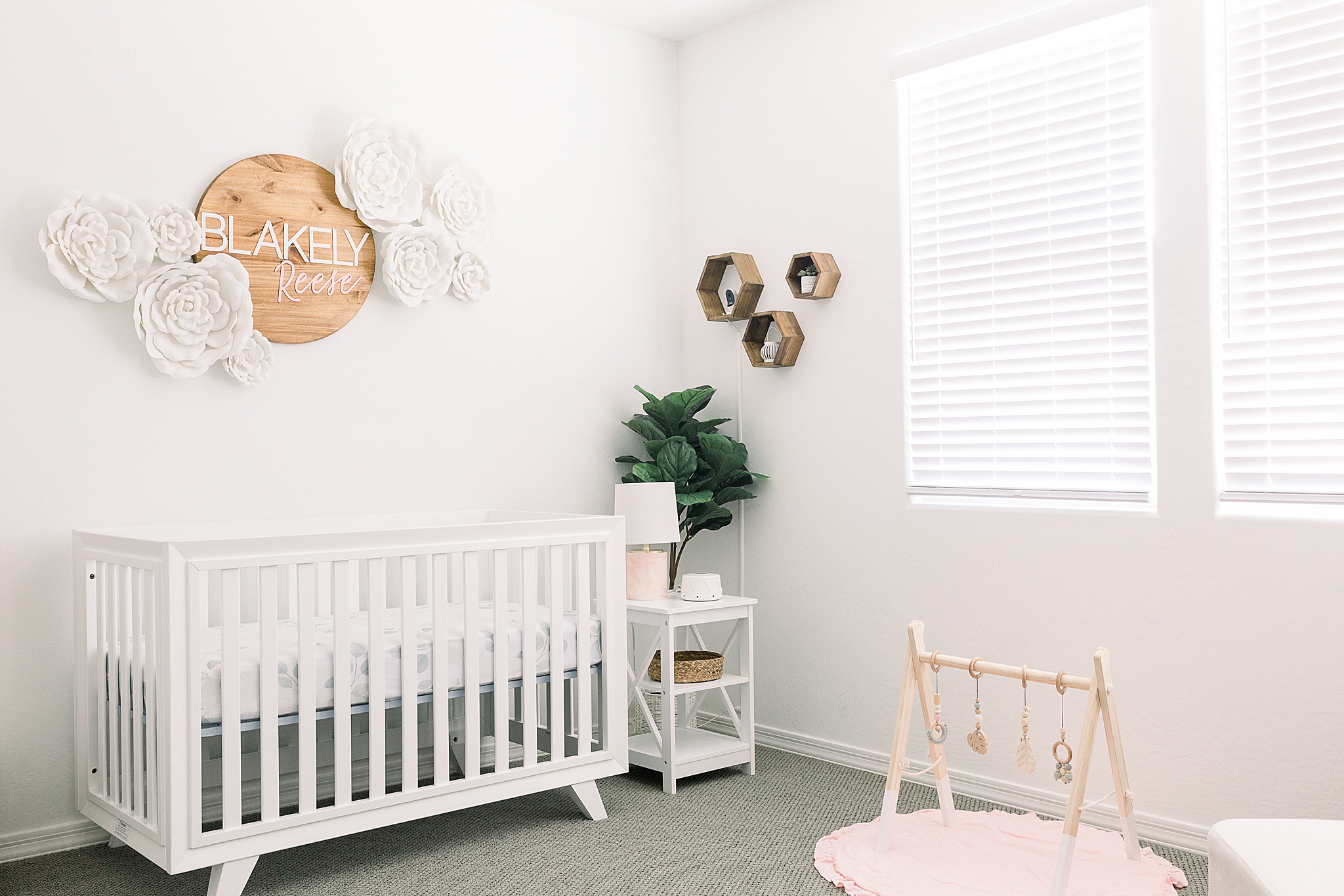 Baby Girl Nursery in Blush, White, Wood by Aly Kirk Photo